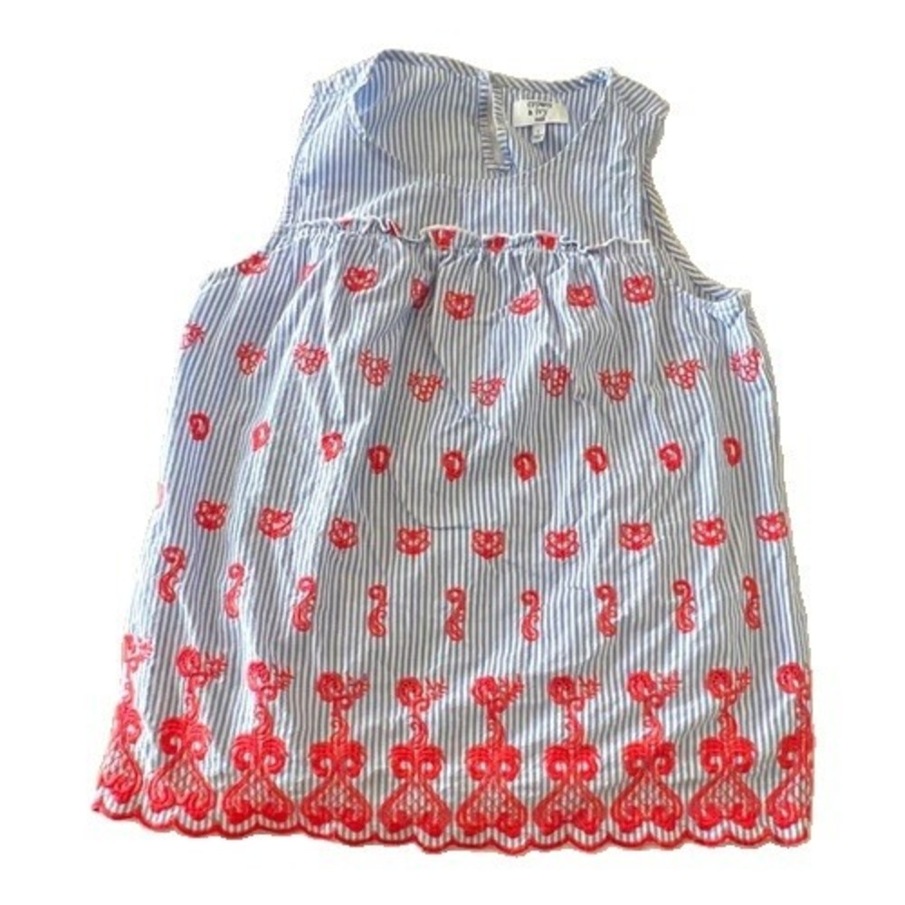Crown & Ivy Girls Tunic Top Size L Blue/White Striped Sleeveless Round Neck